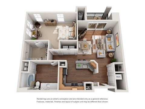 Floor plan for 1 bed, 1 bath, 949 sqft